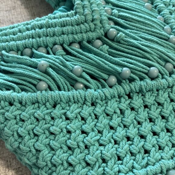 Macrame Crochet Teal Cross Body Purse Made In India Boho Hippie - Picture 5 of 10